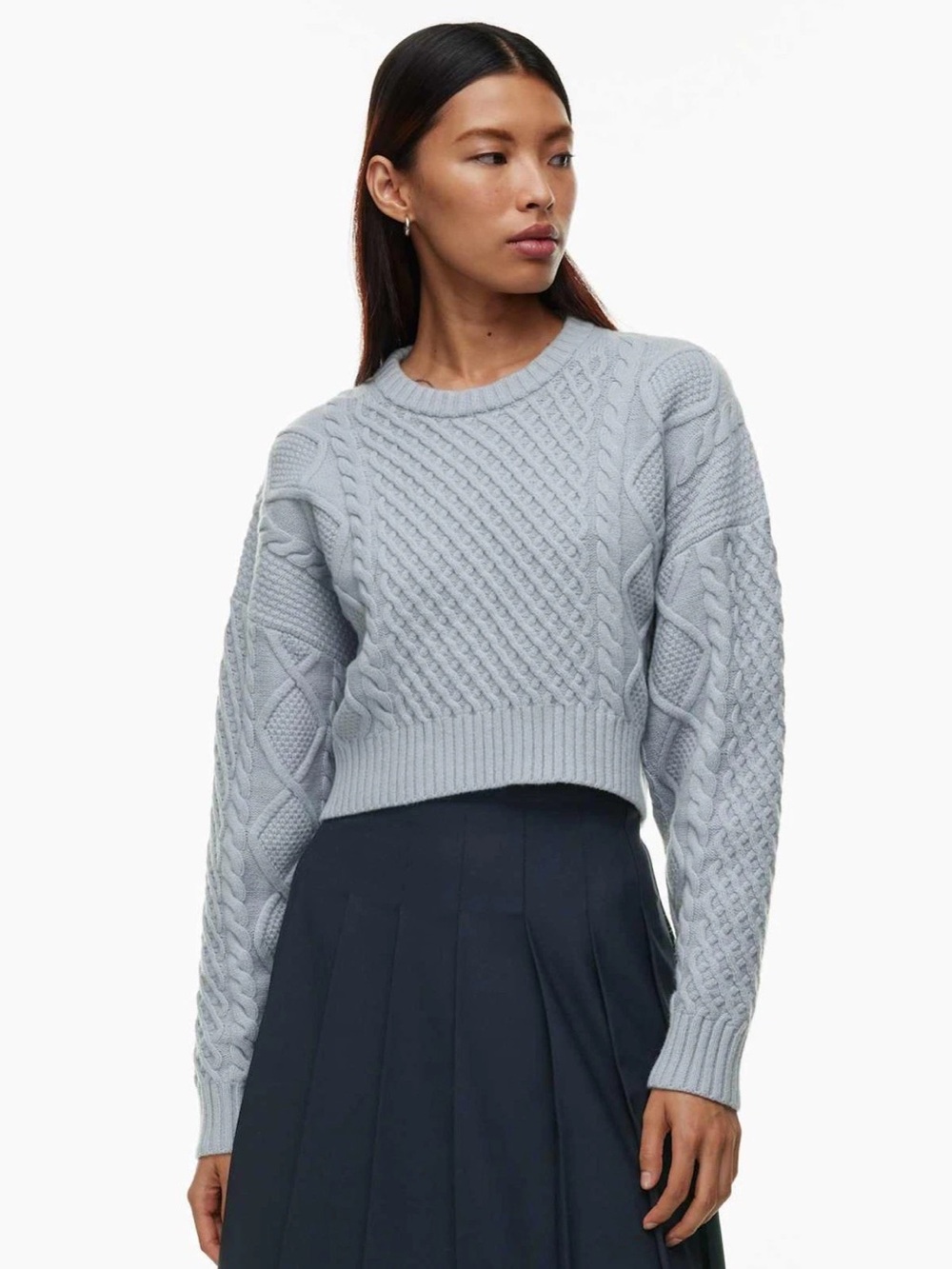 Aritzia Sunday Best Peggy Cropped Cable Knit Sweater Light Blue Size Large NWOT